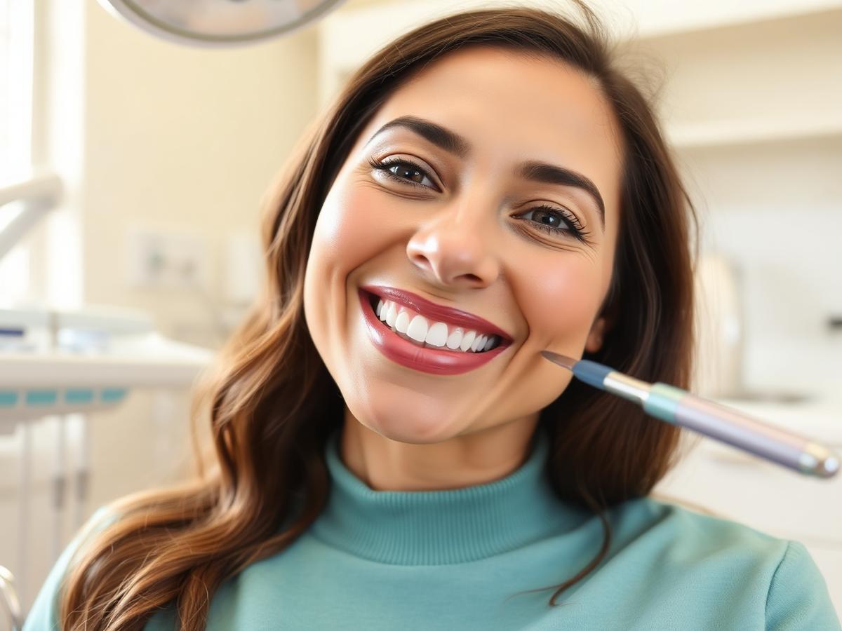 A happy patient smiling during a routine dental checkup
