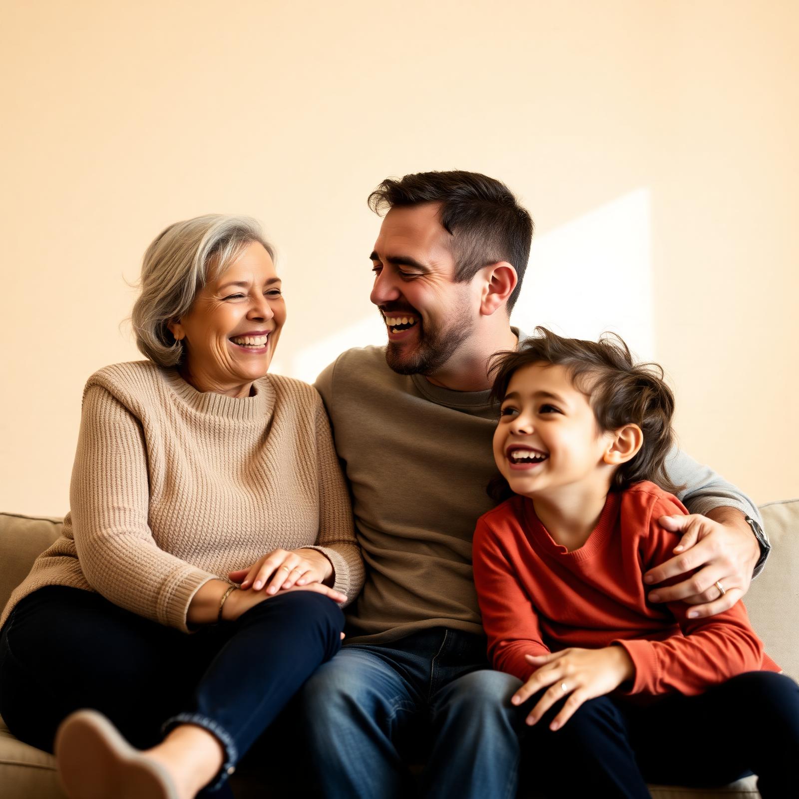 A happy family laughing together